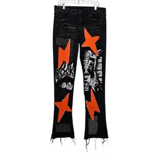 Rockstar Original Vadim Black Patchwork Stacked Flare Jeans sz 38
